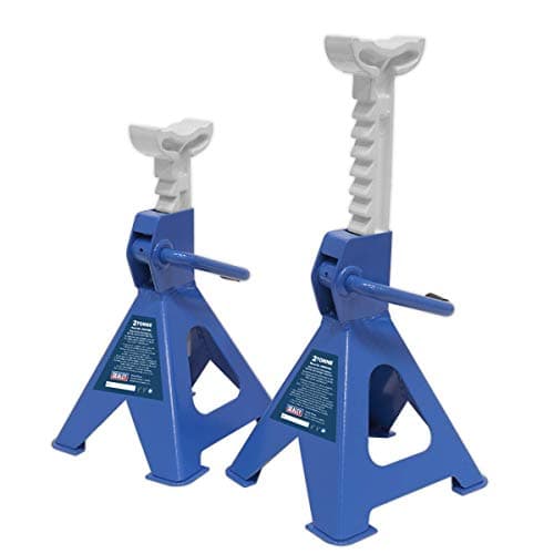 Image of Sealey Ratchet Type Axle Stands Pair - 2 Tonne Capacity Each - BLUE Steel Base