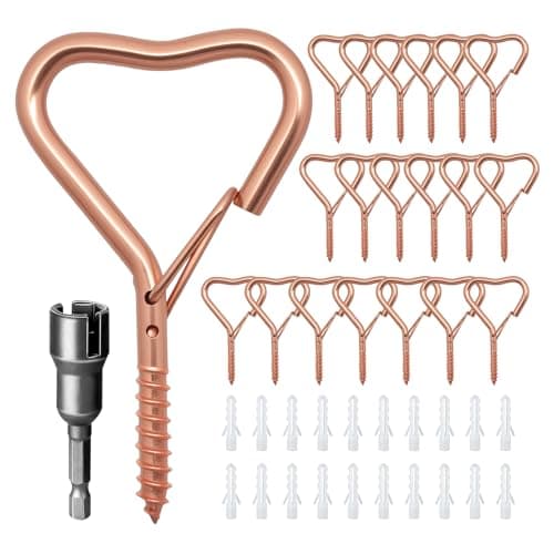 Image of Ticway 20 PCS Heart Shaped Hooks for Outdoor String Lights,Screw Hooks for Outdoor String Lights, Party Lights, Garage, Bird Feeder, Lanterns,Wind Chimes (Rose Gold, 20 PCS)