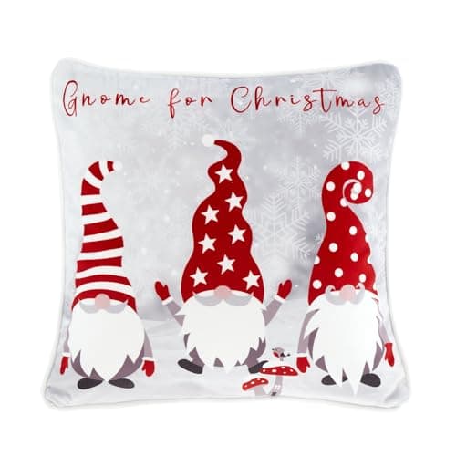 Image of Fusion Christmas Gonks Cushion – Red Reversible Festive Design with Gnomes & Polka Dots, 43x43cm – Filled Decorative Cushion with Cover – Holiday Home Decor