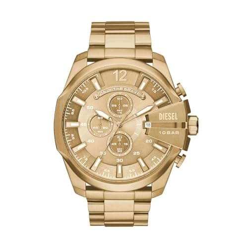 Image of Diesel Watch for Men Mega Chief, Quartz Chronograph Movement, 51 mm Gold Stainless Steel Case with a Stainless Steel Strap, DZ4360