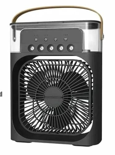 Image of Portable Air Cooler, USB Rechargeable Mini Desk Fan with 3 Speeds 7-Colour LED Light, Cordless Air Conditioner, 600ML Water Tank & Handle – Quiet Evaporative Cooler for Home, Office, Outdoor (Black)