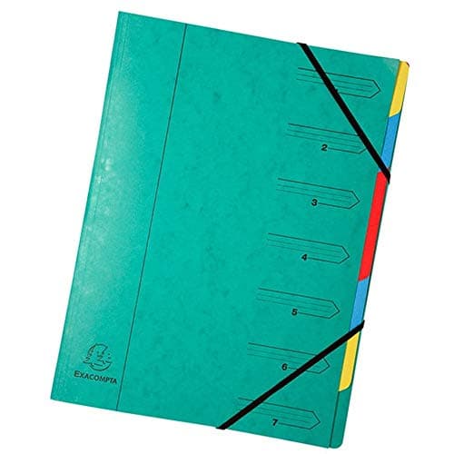 Image of Exacompta - Ref 54073E - Stapled Spine Multipart File - 245 x 320mm in Size, Suitable for Storing A4 Documents - 7 Tabbed Sections - Green Cover with Multicoloured Tabs
