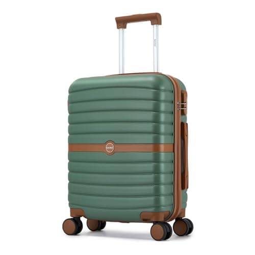 Image of Kono Cabin Suitcase 55x40x20 Lightweight ABS + PC Hard Shell Carry On Trolley Case Small Travel Hand Luggage with 3 Digit Combination Lock Spinner Wheels (Green/Brown)
