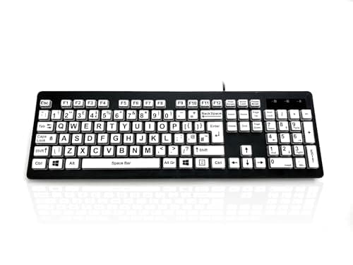 Image of Accuratus Rainbow 2 High Contrast - USB High Contrast Visual Impairment SEN Keyboard with Extra Large Black Font & White Keys (UK Layout)