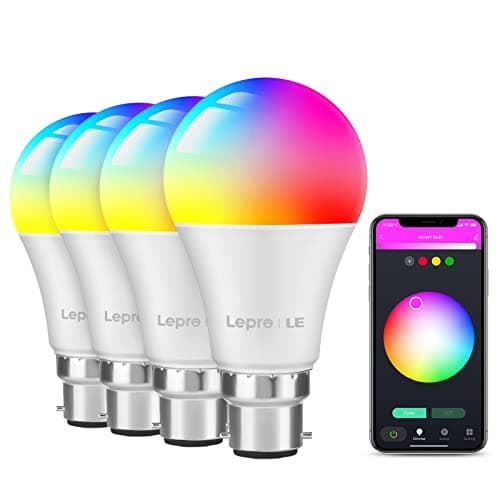 Image of Lepro Smart Bulb Bayonet, B22 Alexa Light Bulbs, Colour Changing Smart Light Bulb, Dimmable Warm White WiFi Bulb, Works with Alexa and Google Home, 9W, 806lm, 2700K, Pack of 4 (2.4GHz WiFi Only)