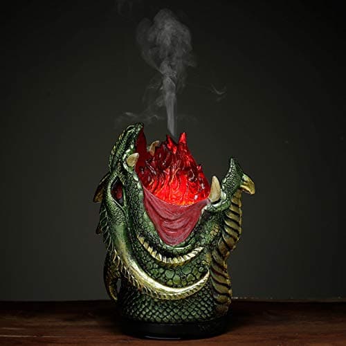 Image of Puckator Fire Breather Dragon Dark Legends Resin Tree LED Aroma Essential Oil Diffuser, Humidifier, Home Aromatherapy Ornament Decor, Multi, Colour Changing LED
