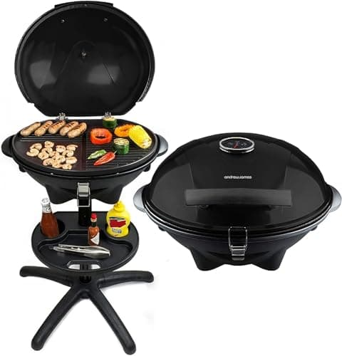 Image of Andrew James BBQ Electric Barbecue Grill with 5 Temperature Settings Black | BBQ for Indoor & Outdoor Party | Removable Drip Tray & Condiment Stand | Healthy Grilling | Non-Stick Cooking Surface