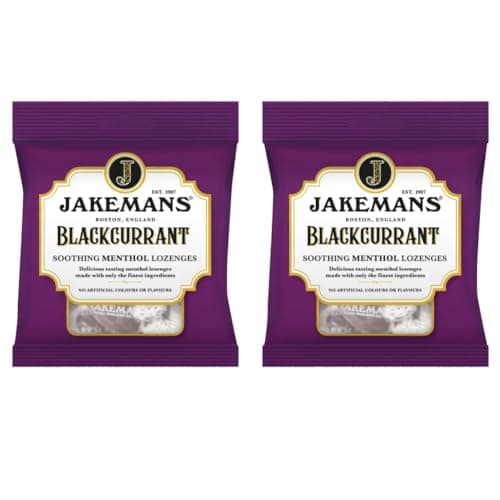 Image of Blackcurrant Throat Lozenges MiniPack - Set of 2 Bags of Blackcurrant Soothing Menthol Lozenges (73g Each) - Soothing Relief - Packed by Black Nore Gifts