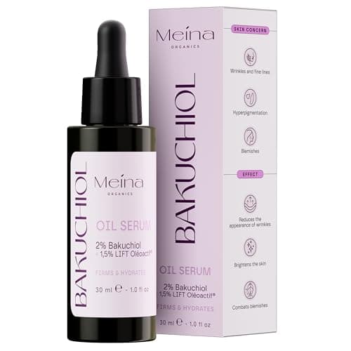 Image of Meina 2% Bakuchiol Oil Serum with LIFT Oléoactif®, Squalane and Coenzyme Q-10, Anti Aging Skincare for Face Rejuvenation, Natural and Gentle Alternative to Retinol, Targets Wrinkles, 30ml
