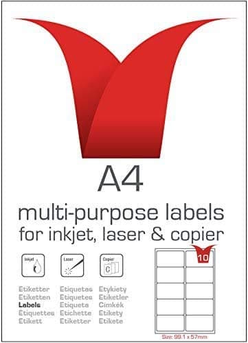 Image of Multi-Purpose A4 White Self-Adhesive Labels - Die Cut 99.1 x 57mm - 10 Labels per Sheet - 100 Sheets per box/1000 Labels per Pack