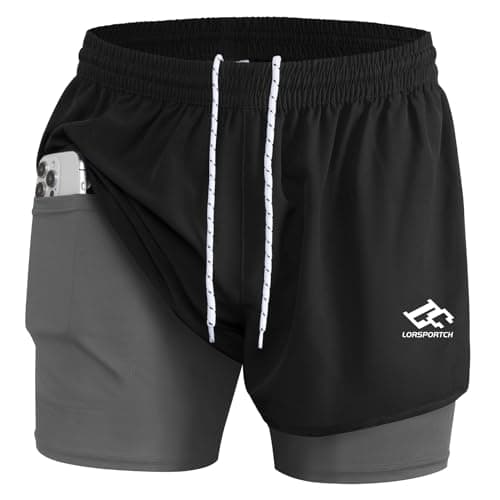 Image of Men's 2 in 1 Running Shorts Men's Fitness Shorts Outdoor Marathon Training Shorts with Built-in Pockets Black Gery 3XL