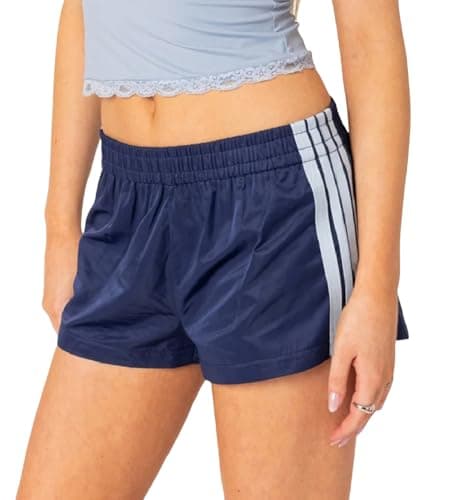 Image of Betrodi Women Y2k Striped Shorts Elastic Waist Side Stripe Casual Lounge Short Pants Bottoms Loose Workout Sweat Shorts (Basic Dark Blue, M)