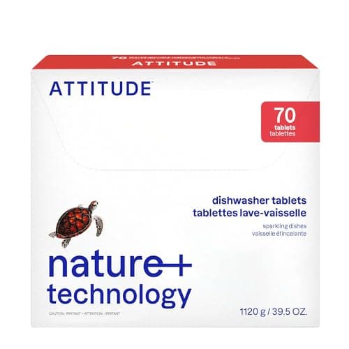 Image of ATTITUDE Dishwasher Pods, Plant-Based & Vegan, Phosphate-Free Detergent Tablets, Naturally Derived, Unscented, 70 Count