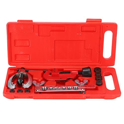 Image of 10Pcs Flaring Tool Kit, Double and Single Flaring Tool Set for Automotive Brake Line, Tube Cutter with 7 Dies and Storage Box for Brass Copper Steel Pipes