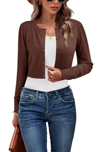 Image of Newshows Cardigans for Women UK Short Bolero Cropped Shrug for Dress Ladies Summer Cardigan Brown,S