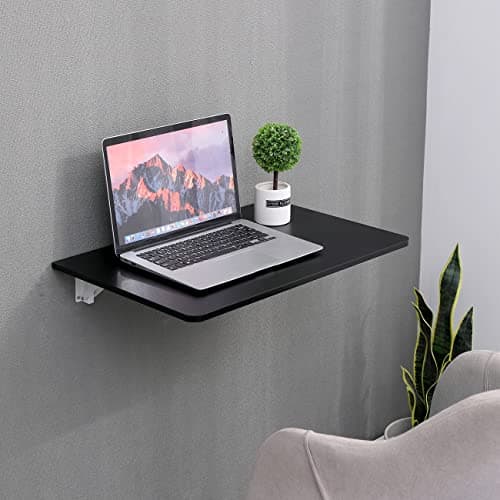 Image of Menaka Black Wall Mounted Drop-Leaf Folding Table, Small Floating Computer Desk Workstation Laptop Table Hanging for Study Bedroom