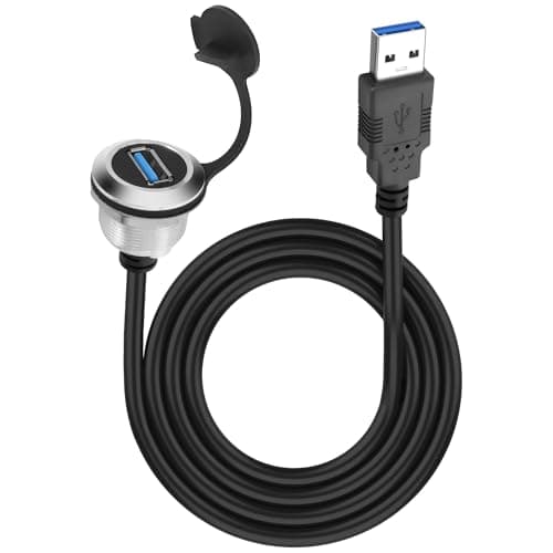 Image of XMSJSIY USB 3.0 Panel Flush Mount Cable 5Gbps USB Type-A Male to USB Type-A Female Threaded Fixed Panel Mount Extension Cable USB A Port Charging Socket Connector for Data Transfer - 1M/3.2FT (Round)