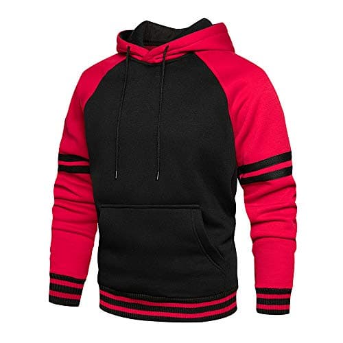 Image of MANLUODANNI Men's Hoodies Pullover Hooded Sweatshirt Patchwork Top Casual Hoody with Pocket 002Red L