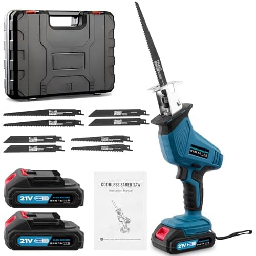 Image of Keleef 21V Reciprocating Saw, 0-4000 RPM Variable Speed Electric Saws to Cut Wood, Cordless Saw with 2 Batteries and Charger, 8 Sawing Blades, Electric Saw for Wood Metal PVC, Blue