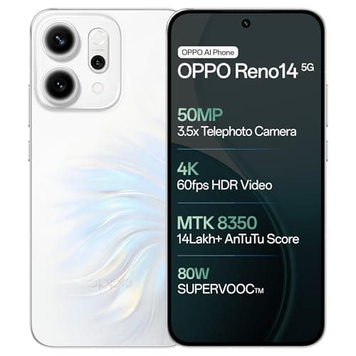 Image of Oppo Reno14 5G (Pearl White, 12GB RAM, 512GB Storage) with No Cost EMI/Additional Exchange Offers