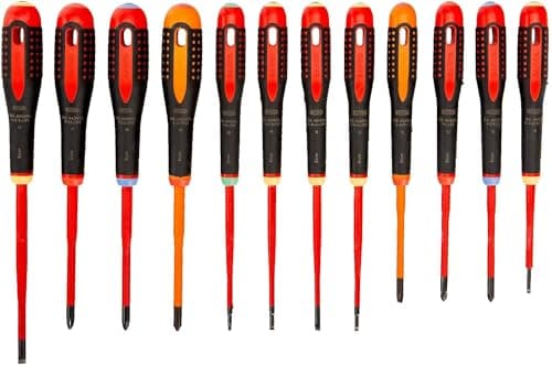 Image of Bahco BE-9878SL Ergo 12 Piece VDE Insulated Slim Blade Screwdriver Set SL/PH/PZ/TX