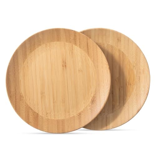 Image of cluzelar Bamboo Plates 7.5Inch Round Bamboo Plate Reusable Dinner Plate Tableware 2PCS Wooden Plates Lightweight Dishes Snack, Dessert, Unbreakable Classic Plate
