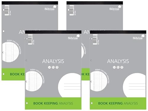 Image of Silvine A4 Book Keeping Analysis Pad, 80 Pages Printed 'Analysis' 8 Columns - Ref A4A8,Grey (Pack of 4)