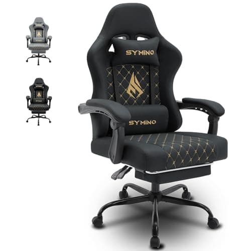Image of Symino Gaming Chair with Footrest, Ergonomic Computer Chair with Lumbar Support, Head Rest, PC Chair for Adults, PU Leather Game Chairs, Adjustable Swivel Task Chairs, Black