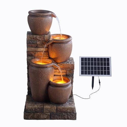 Image of Teamson Home 78 cm 4-Tier Cascading Bowl Solar Powered Water Fountain for Outdoor Living Spaces, Terracotta