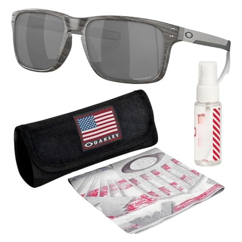 Image of Oakley HOLBROOK MIX OO9384 Rectangle Shape Sunglasses With Official Eyewear Kit, Woodgrain Frame | Prizm Black Lens, 57 mm