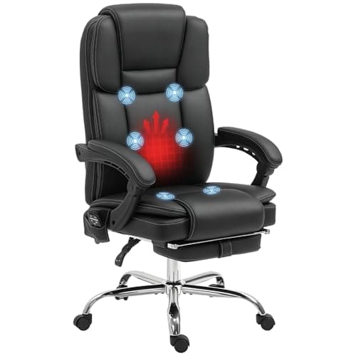 Image of Vinsetto Office Chair with 6-point Vibration Massage and Heat, PU Leather High Back Recliner Desk Chair with Adjustable Height, Armrest, Footrest for Home, Black