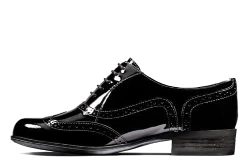 Image of Clarks Women's Lace-Up Flats Wing Tip Brogue Shoes Hamble Oak Black Patent, 4 UK