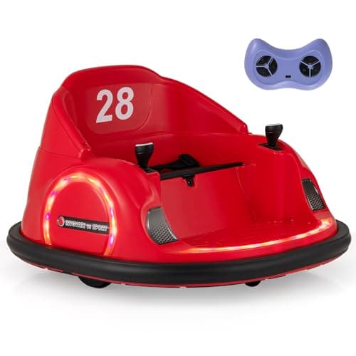 Image of COSTWAY Kids Bumper Car, 360-Degree Rotation Spin Waltzer Cars with Joysticks, Remote Control, Colorful Flashing Lights and Music, Electric Ride on Toy for 18+ Months Old (Red)