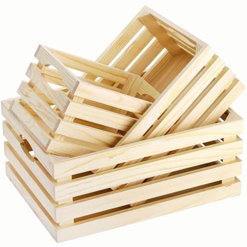 Image of ZENFUN Set of 3 Nesting Wooden Crates, Rustic Various Size Decoration Boxes with Handles, Farmhouse Wooden Crates Storage Basket for Organizing, Display, Office, Bedroom, Closet
