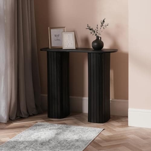 Image of OHS Black Console Table, Wooden Console Tables for Hallway Slim Madison Ribbed Wood Frame Display Table for Living Room Entryway Small Spaces Decorative Sofa Tables