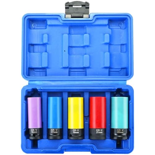 Image of DASBET 1/2 Inch Drive Wheel Protector Impact Socket, 5PCS Lug Nut Impact Socket Set Ultimate Wheel Protector Impact Socket Set 6 Point, Metric, 15mm, 17mm, 19mm, 21mm, 22mm