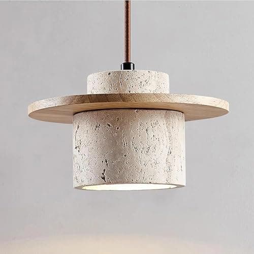 Image of Modern Stone Pendant Light with Wood Accent, Hanging Ceiling Light for Kitchen Island or Dining Room, Nordic Concrete Lamp Fixture(A)