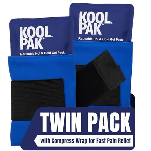 Image of Koolpak 2 x Deluxe Hot and Cold Gel Packs 29x12cm Reusable with Compression Wrap – Heat & Ice Therapy for Pain Relief, Injuries & Muscle Aches – Adjustable Elastic Holster – Hot Cold Therapy Pack