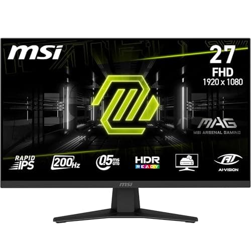 Image of MSI MAG 274F 27-Inch FHD 1920x1080 Gaming Monitor - Rapid IPS, 200Hz, 0.5ms, HDR Ready, Eye Care, HDMI 2.0b, DP 1.2a, Frame-Less, Tilt-Adjustable, Vesa Mount, Black