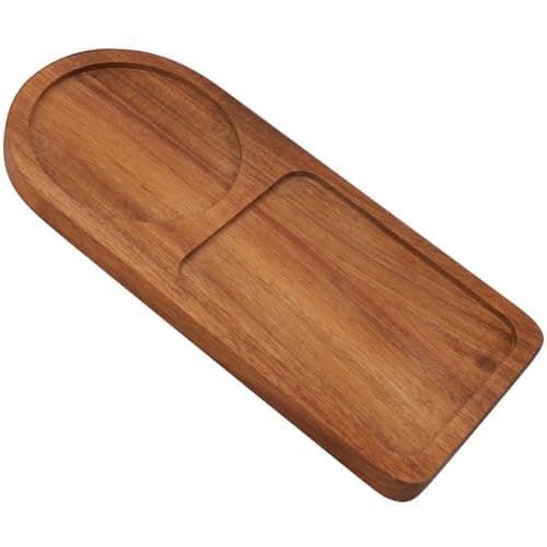 Image of GORGECRAFT Arch Wood Tea Serving Tray Wooden Salt and Pepper Mill Tray Holder Bamboo Condiment Tea Serving Tray Grinder Rest for 2 Mills Accessories Tea Kitchen Storage Home Decor, Coconut Brown