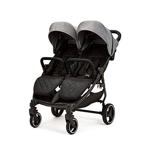 Image of Ickle Bubba Venus Double Stroller – Twin Pushchair from Birth to 15kg per Seat, Independent Recline Seats, Footrest, Rain Cover, Compact Fold, Swivel Wheels & Suspension (Space Grey)