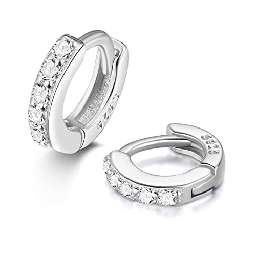 Image of 5mm Super Tiny Huggy Cartilage Hoop Earrings 925 Sterling Silver Cz Cubic Zirconia Hinged Clicker Huggie Mini Small Forward Helix Cartalidge Earrings Hoops