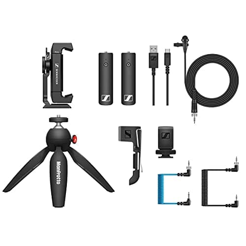 Image of Sennheiser XSW-D Portable Lav Mobile Kit | Wireless Omnidirectional Lav Mic System for Camera Audio Recording | Smartphone Clamp and Manfrotto PIXI Mini Tripod Included (509258)