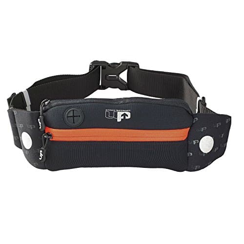Image of Ultimate Performance UP Titan Runners Waist Pack Classic Two Pocket Design Neoprene Full Adjustable Belt Reflective Phone Port for Headphone Cables Orange