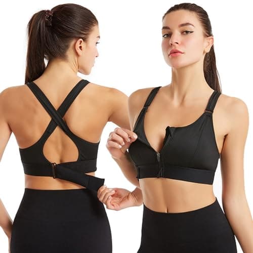 Image of InfiniZer High Impact Sports Bra for Women, Front Zip Fastening High Support Underwire with Removable Padding, Wireless Racerback Yoga Sports Bras (UK, Alpha, 3XL, Regular, Regular, Black)