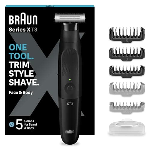 Image of Braun Series XT3 One Blade Hybrid Beard & Stubble Trimmer, Electric Shaver for Men, Body Groomer for Manscaping, Gifts for Men, Includes Rechargeable Battery, XT3200, Black Razor