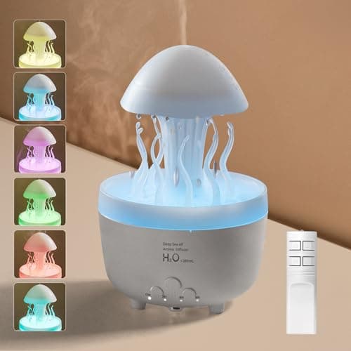 Image of Foyucool Rain Cloud Humidifier, Essential Oil Diffuser with 7 Colors Light, Timing 2/4/8H and Waterless Auto-Off, Simulate Falling Raindrops and Autorotation, for Home, Yoga and Relaxing, White