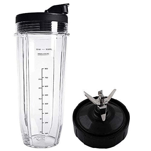 Image of Flip Top to-go Lid and 32OZ Cup and 7 Fins Blade for Compatible with Nutri Ninja Auto IQ 1000W Blender Accessories Replacement Parts BL482 BL480-30 BL482-30 BL682