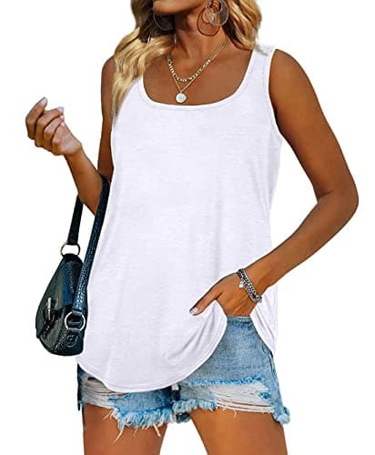 Image of iChunhua Ladies Vests Summer Plain Sleeveless Long Going Out Tank Tops T Shirt White XX-Large