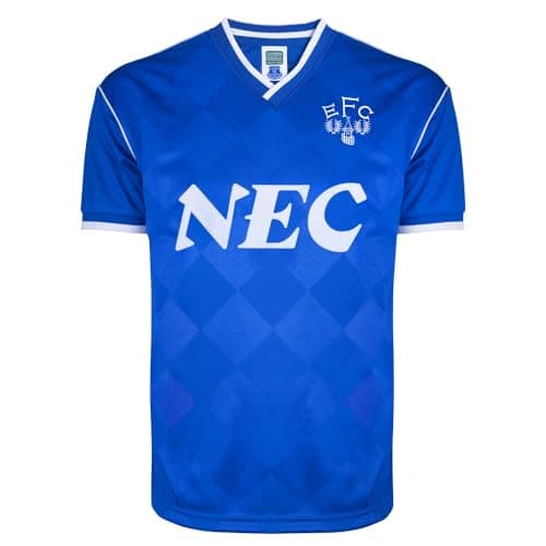 Image of Score Draw Everton 1987 Retro Football Shirt Blue Large Polyester